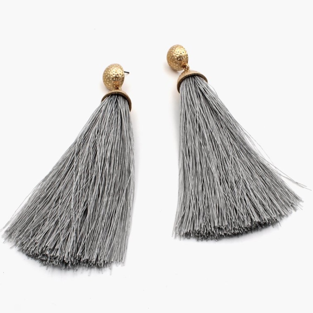 Hammered Metal and Silk Drop Earrings